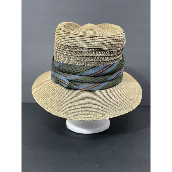 Vtg Pedigreed Thoroughbred Straw Fedora Hat 7 1/8 Custom Made Woven Panama Style - Picture 4 of 9